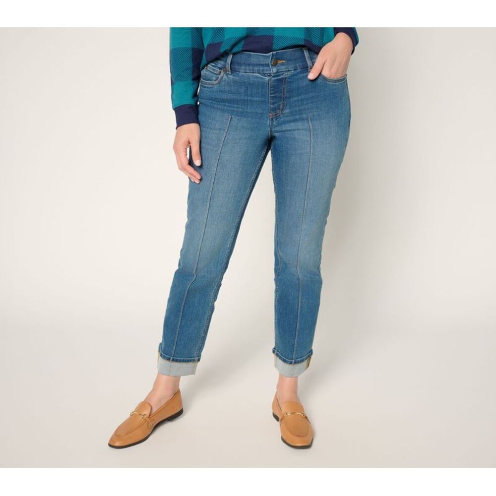 Denim & Co. Women's Plus Sz Pants 20 Indigo Easy Cuffed Ankle Jean Blue A701733